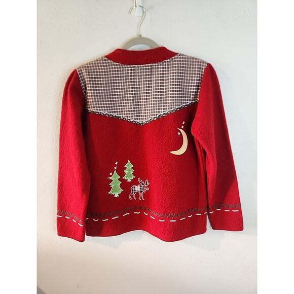 Coldwater Creek Red Wool Zip Cardigan Sweater S Holiday Christmas Embroidered - Picture 6 of 6